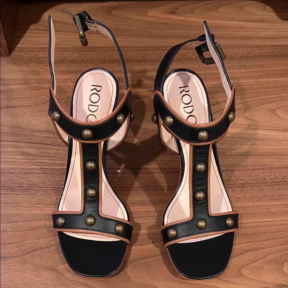 Rodo Black and Brown Studded Sandals (new with box/dustbag)